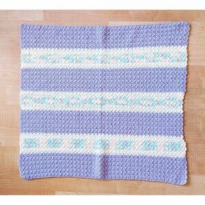 Handknitted Purple/White  29 x30 in Baby Girls Afghan
